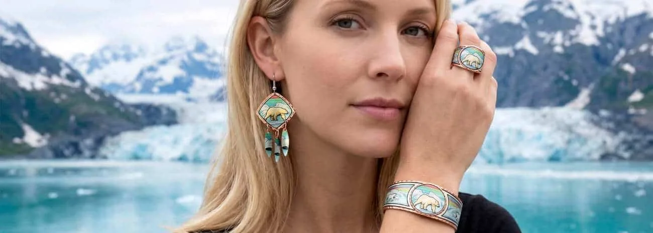 Alaska jewelry handmade from copper in grizzly bear, moose, bald eagle, and many more northern frontier designs