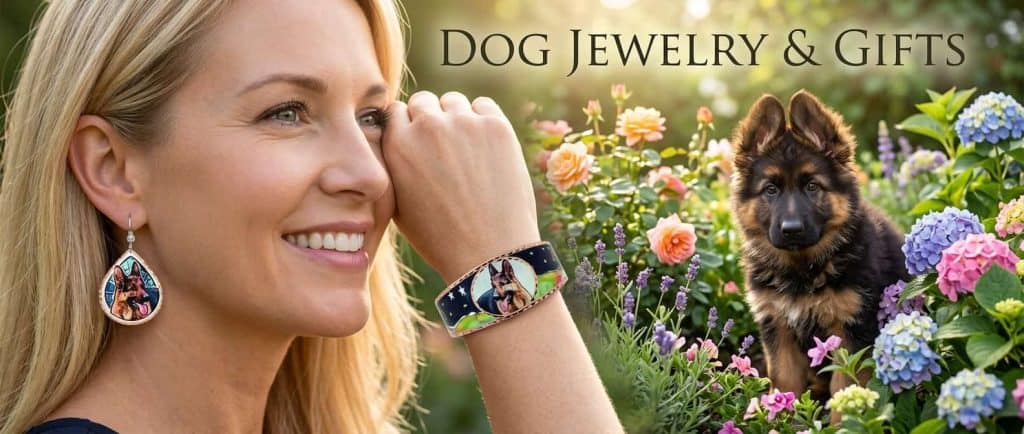 Handcrafted colorful copper dog jewelry, featuring vibrant translucent designs and intricately diamond-cut details, Dog Jewelry and Gifts banner