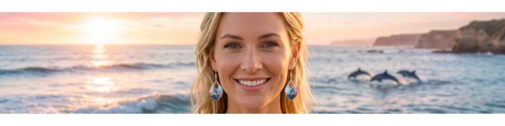 A beautiful collection of handmade copper dolphin jewelry, featuring colorful artisanal designs, diamond-cut finishes, and tarnish-proof accessories.