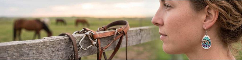 A beautiful display of handmade copper horse jewelry, featuring colorful artisanal designs, diamond-cut finishes, and tarnish-proof accessories.